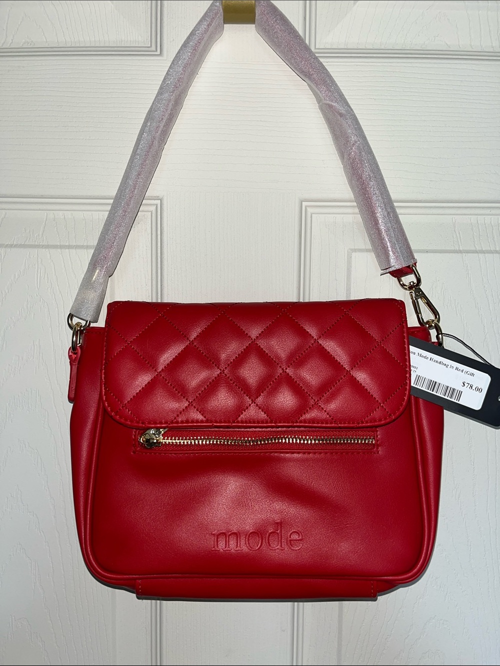 NWT Mode Quilted Red Shoulder/Crossbody Bag with Front Zip